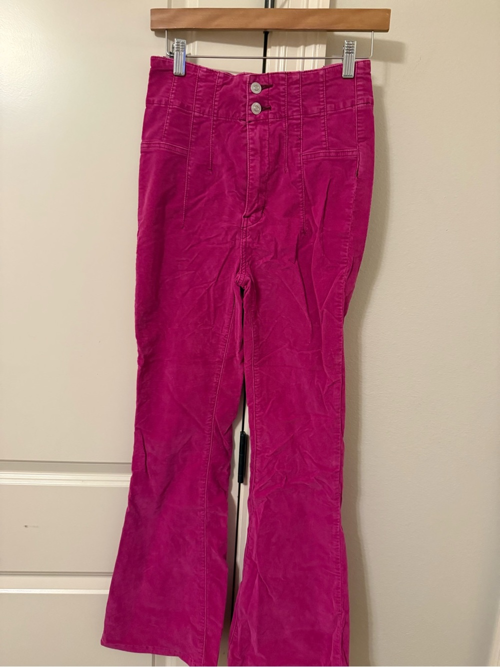 Free People Fuchsia Corduroy Flare Jeans